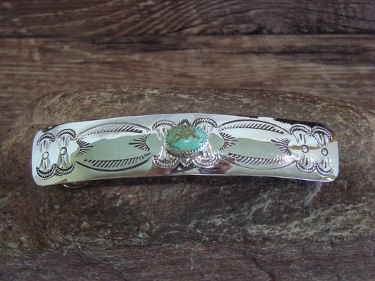 Native American Sterling Silver & Turquoise Hair Barrette by Begay