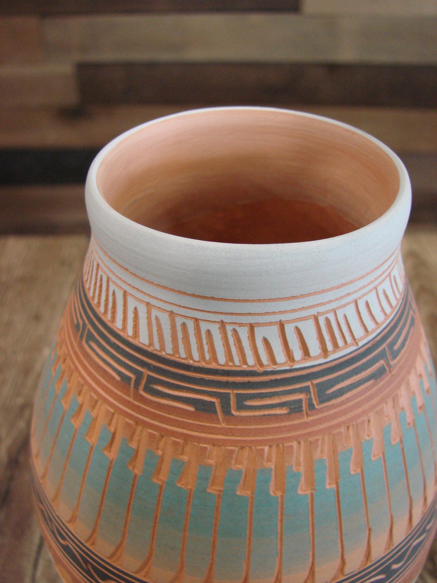 Native American Navajo Hand Etched & Hand Painted Pottery - Charlie