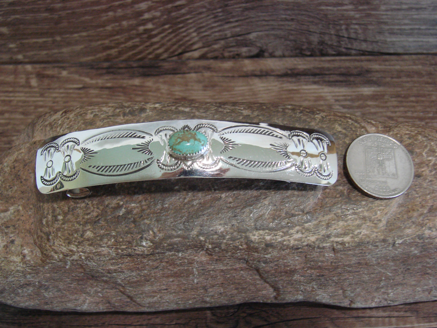 Native American Sterling Silver & Turquoise Hair Barrette by Begay
