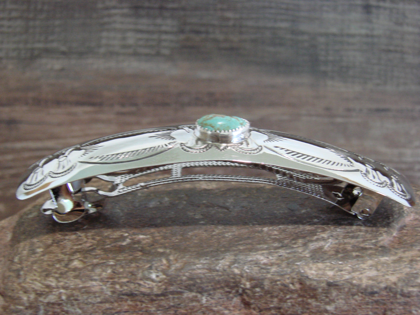 Native American Sterling Silver & Turquoise Hair Barrette by Begay
