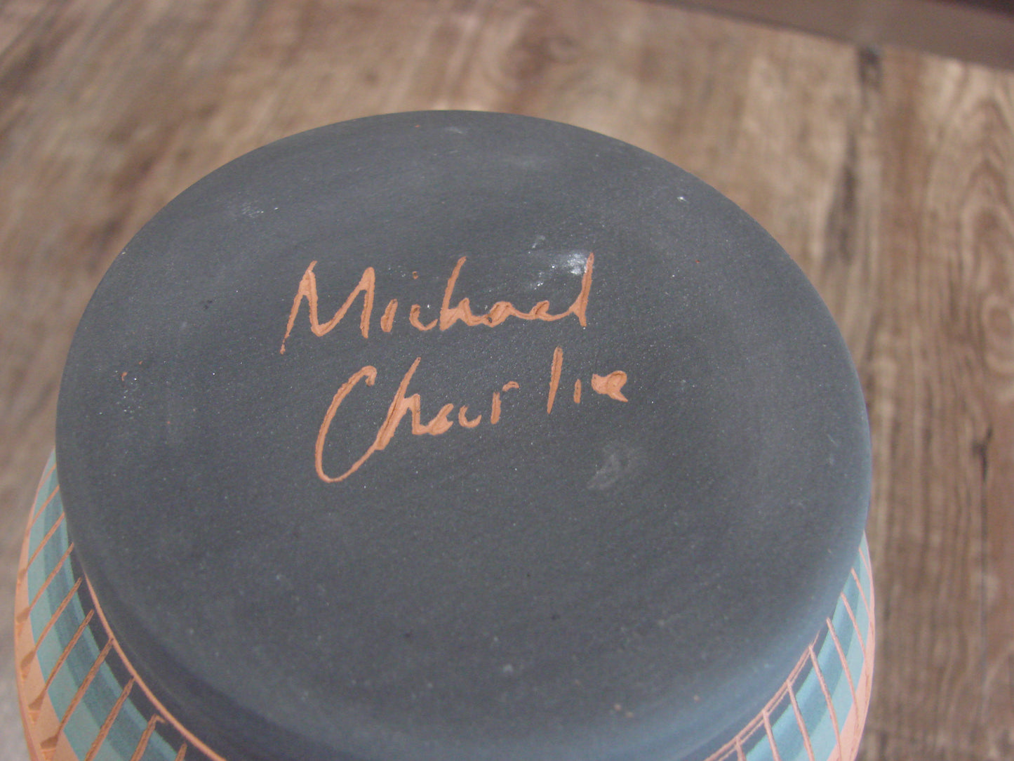 Native American Navajo Hand Etched & Hand Painted Pottery - Charlie