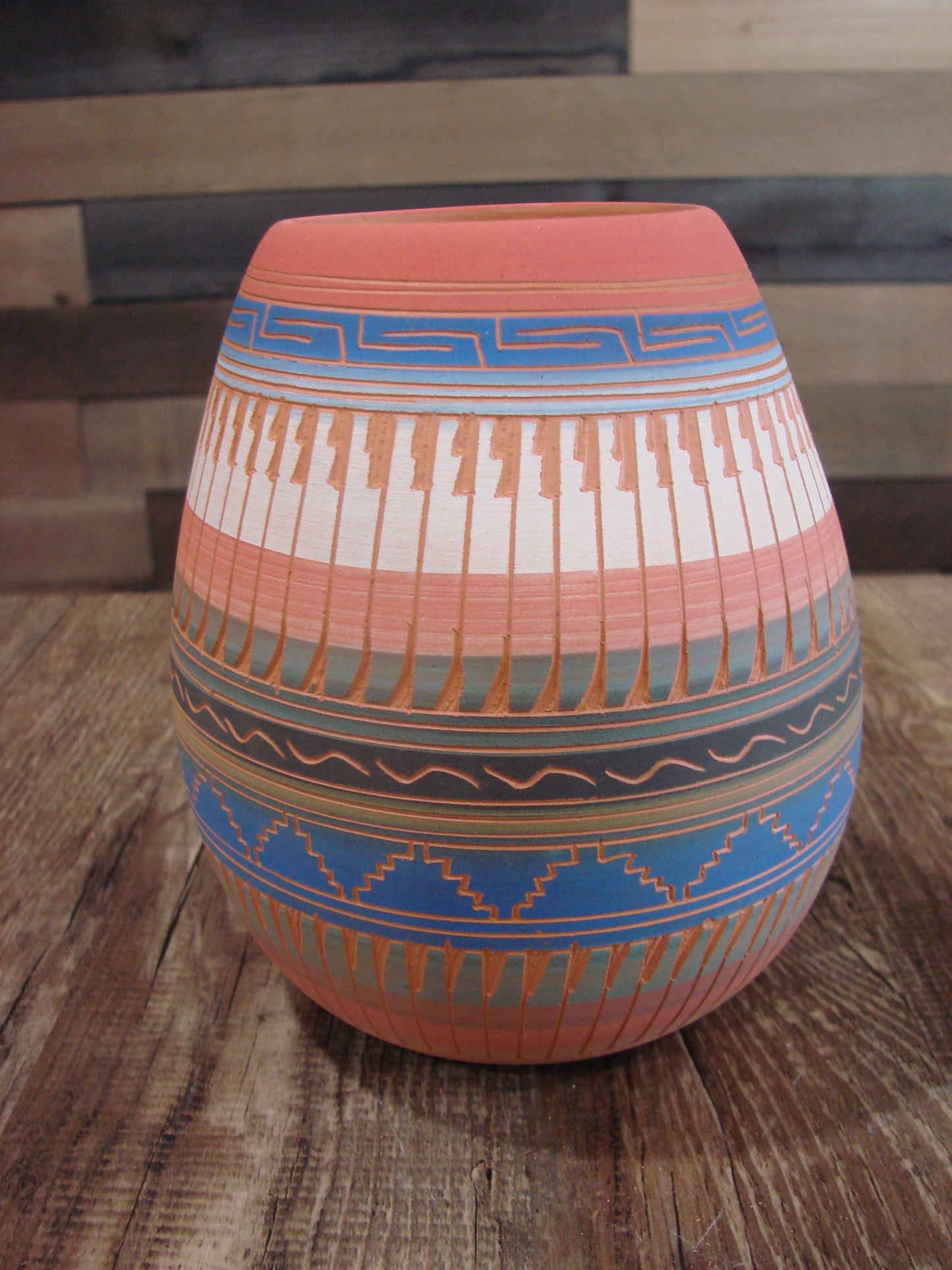 Native American Navajo Hand Etched & Hand Painted Pottery - Charlie