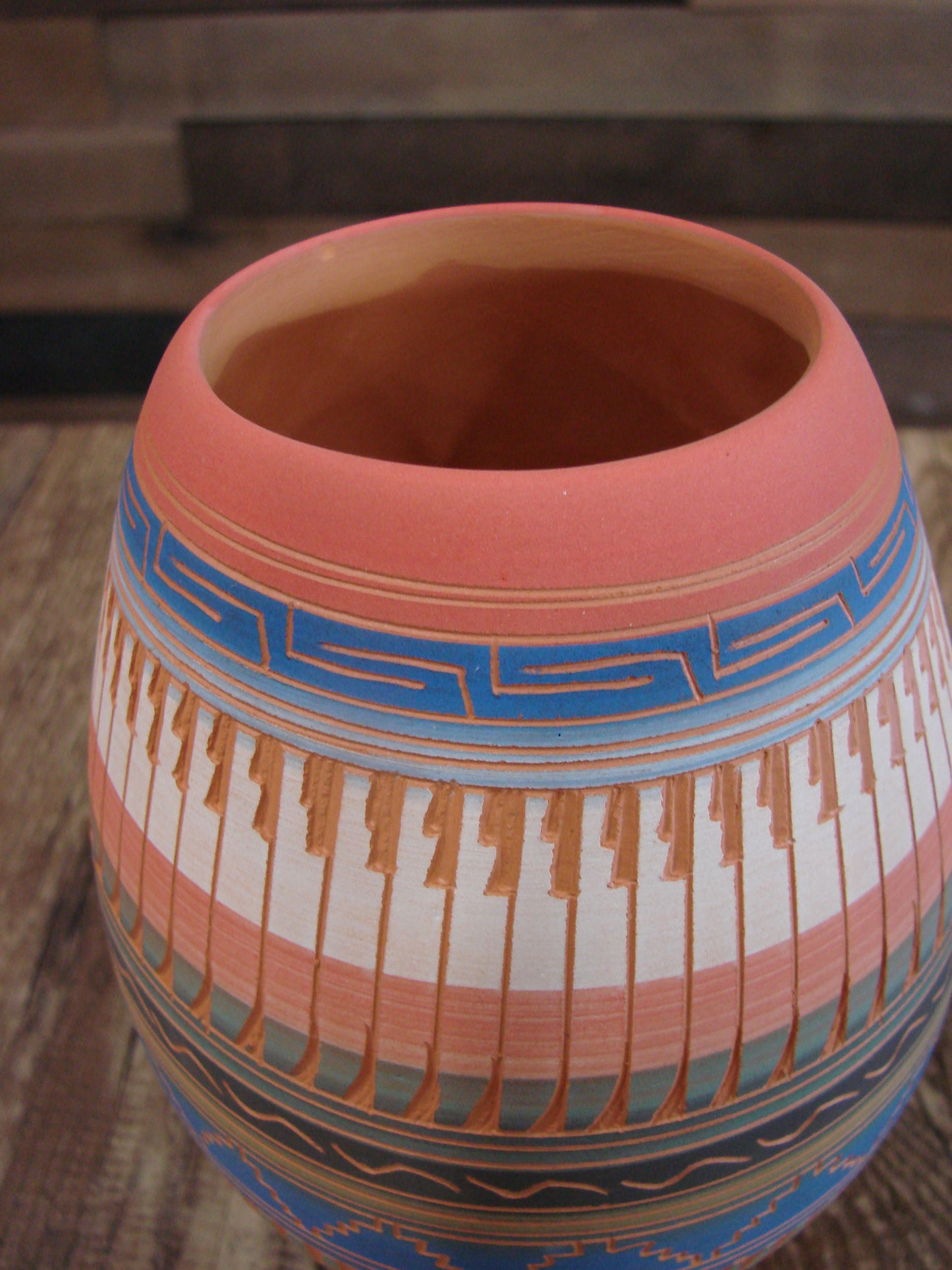 Native American Navajo Hand Etched & Hand Painted Pottery - Charlie