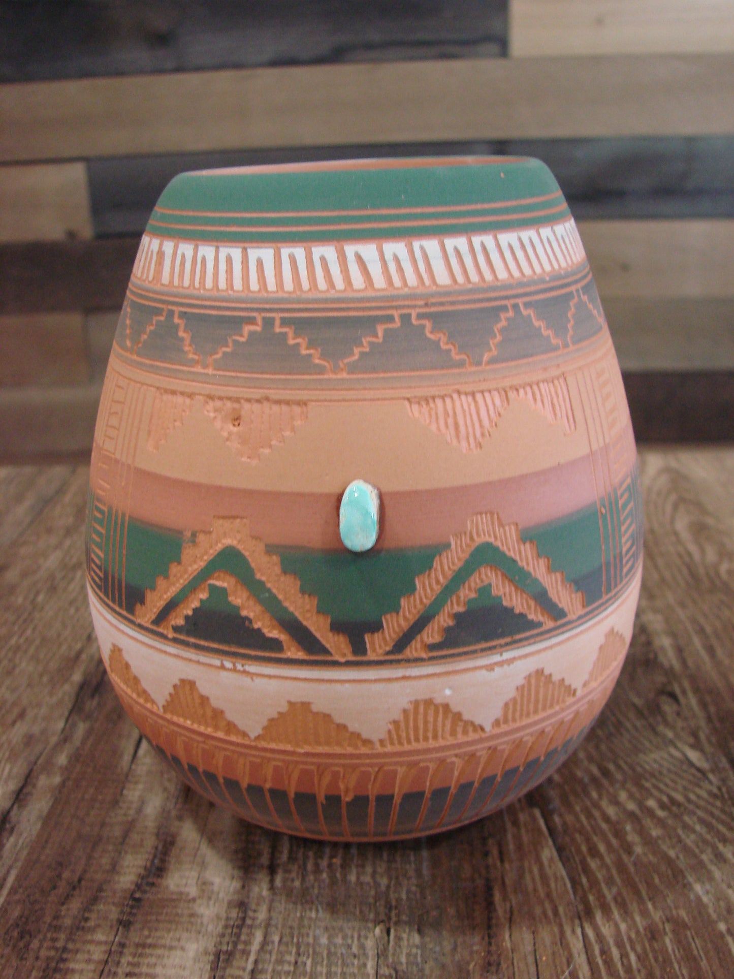 Native American Navajo Hand Etched & Hand Painted Pottery - Charlie