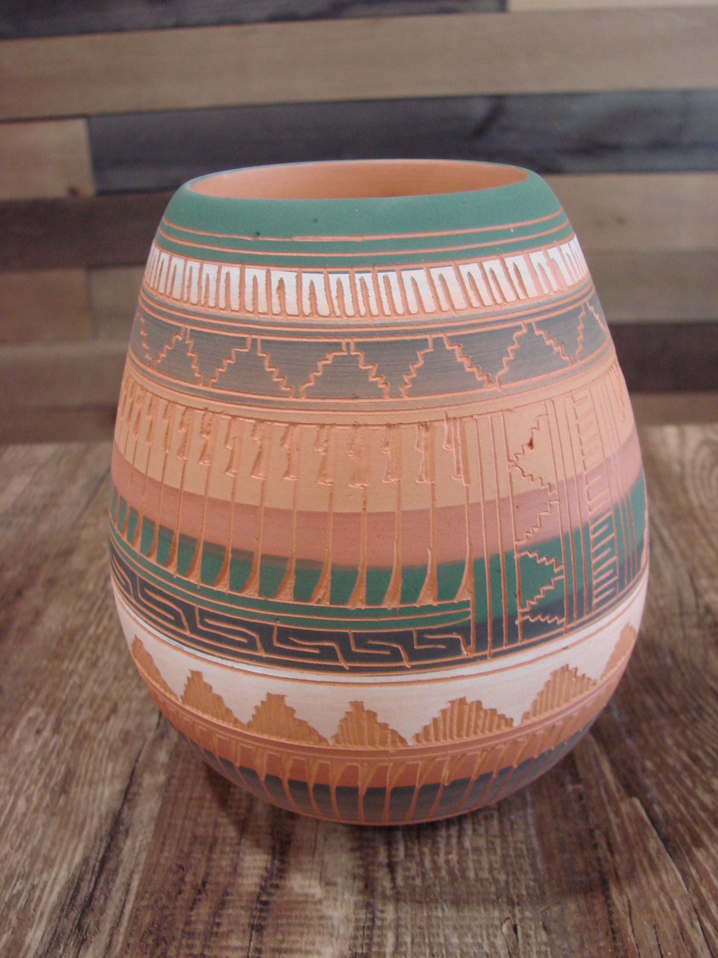 Native American Navajo Hand Etched & Hand Painted Pottery - Charlie