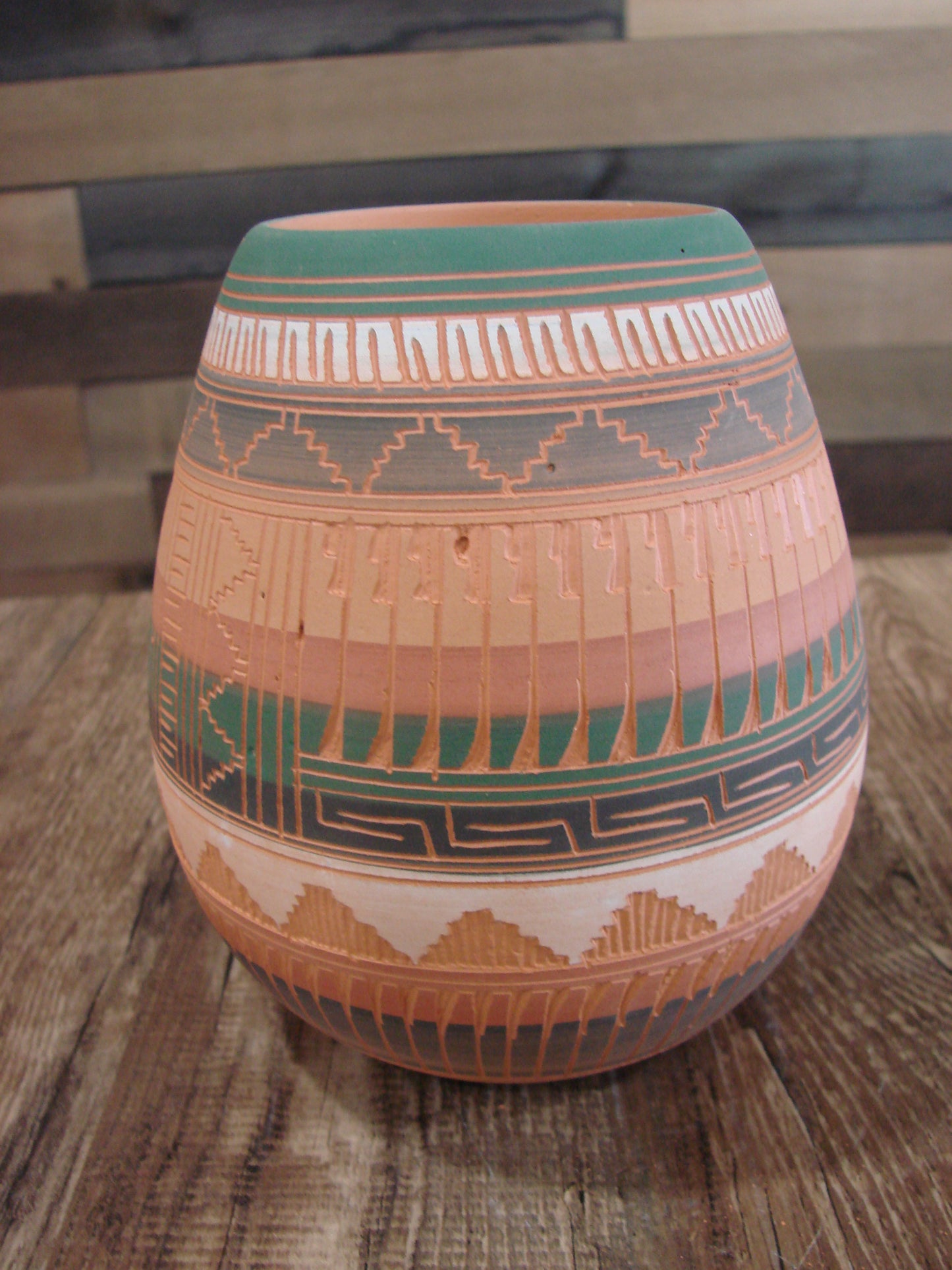 Native American Navajo Hand Etched & Hand Painted Pottery - Charlie