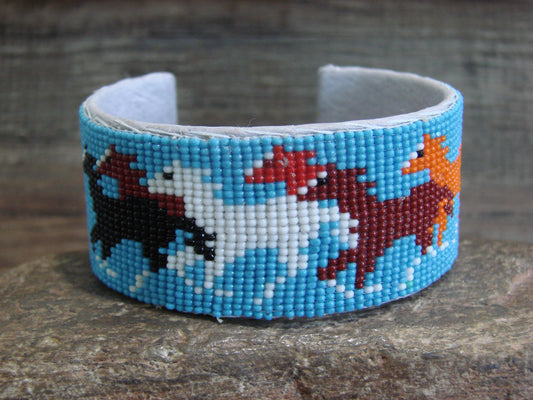 Native American Navajo Hand Beaded Horse Bracelet by Yazzie