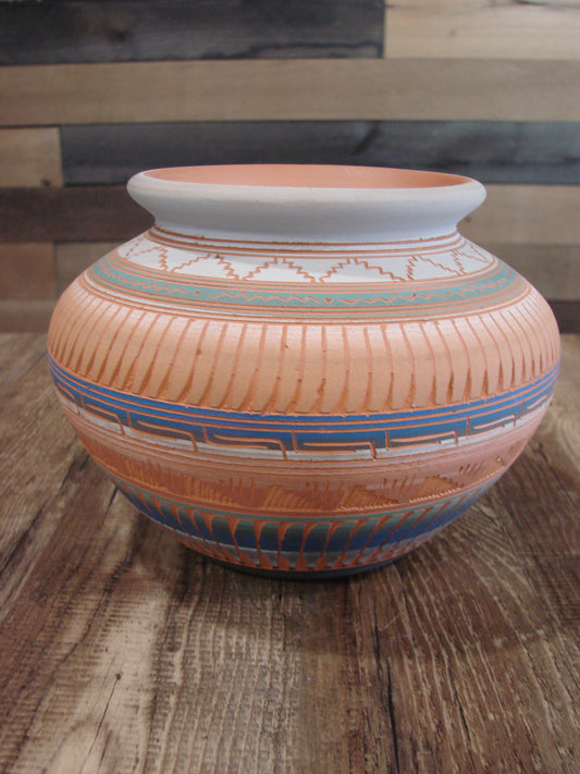 Native American Navajo Hand Etched & Hand Painted Pottery - Charlie
