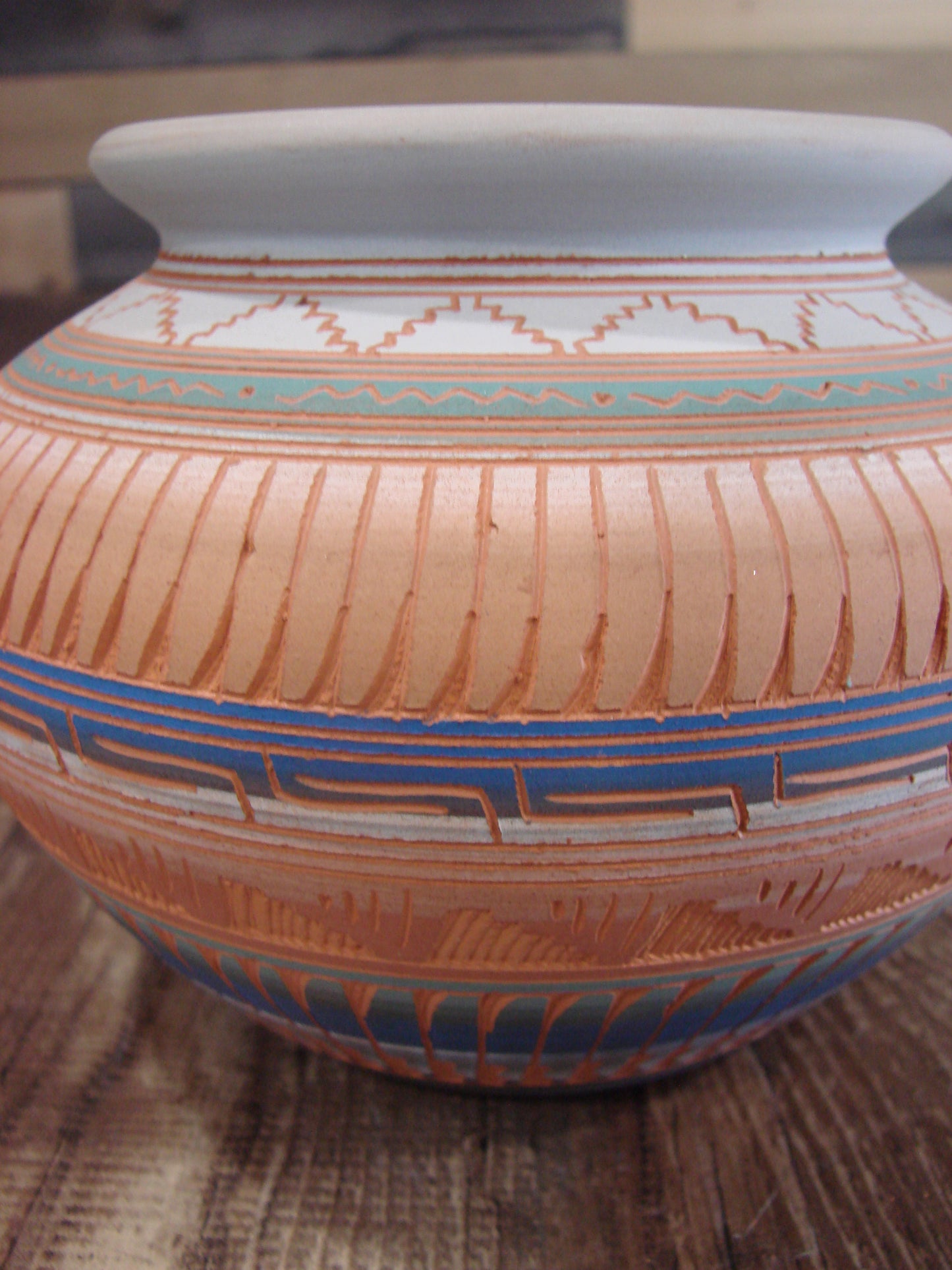 Native American Navajo Hand Etched & Hand Painted Pottery - Charlie