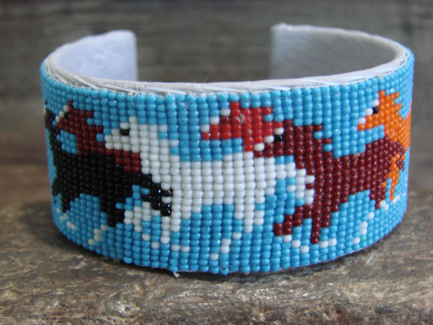Native American Navajo Hand Beaded Horse Bracelet by Yazzie