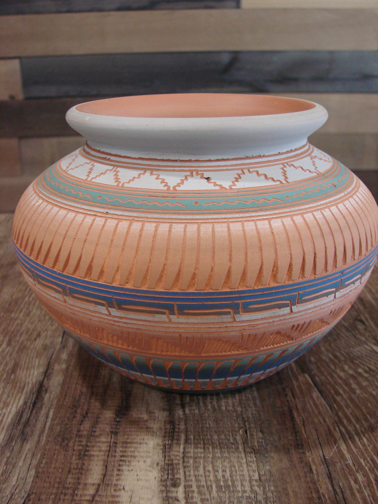 Native American Navajo Hand Etched & Hand Painted Pottery - Charlie