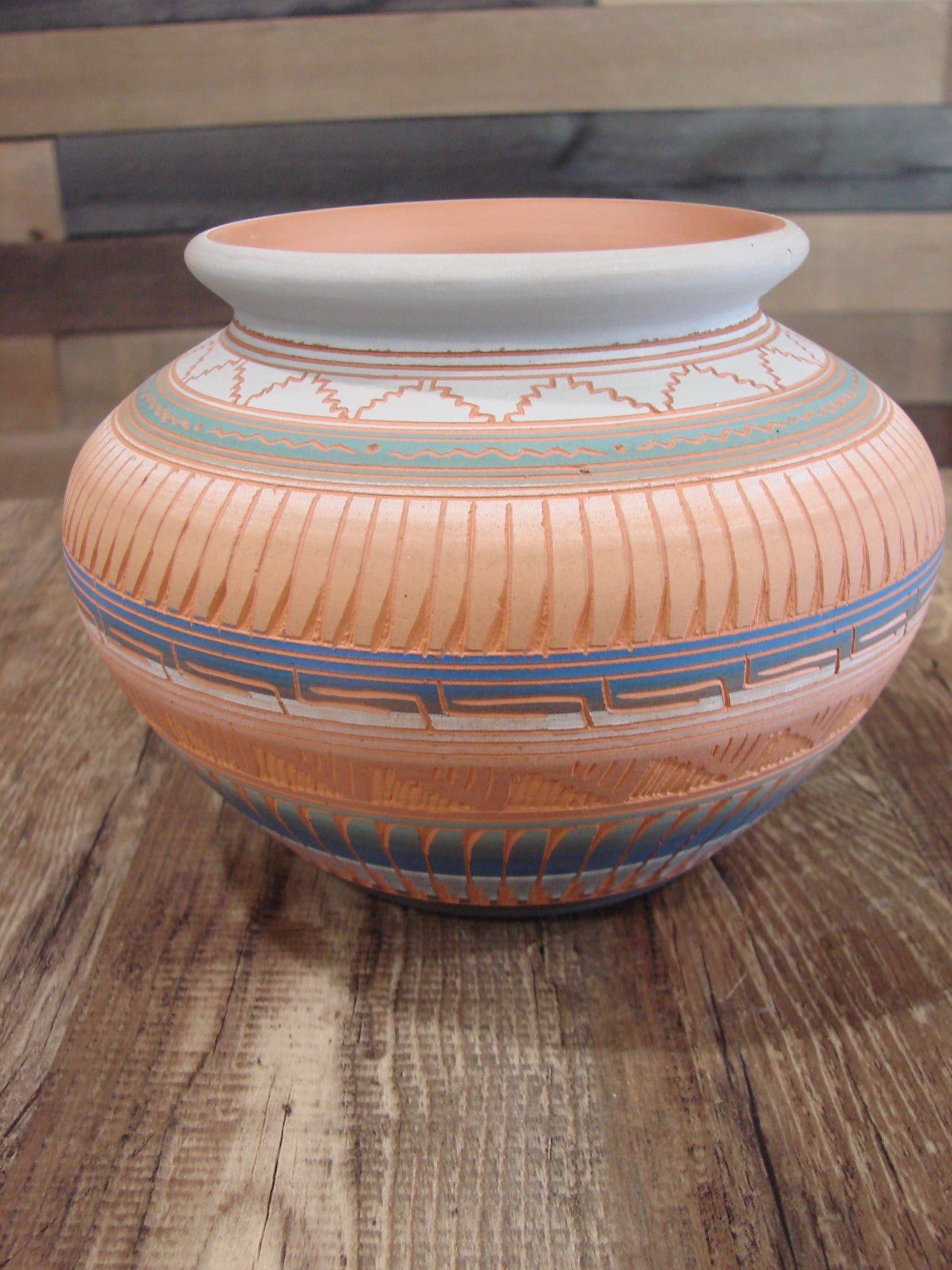 Native American Navajo Hand Etched & Hand Painted Pottery - Charlie
