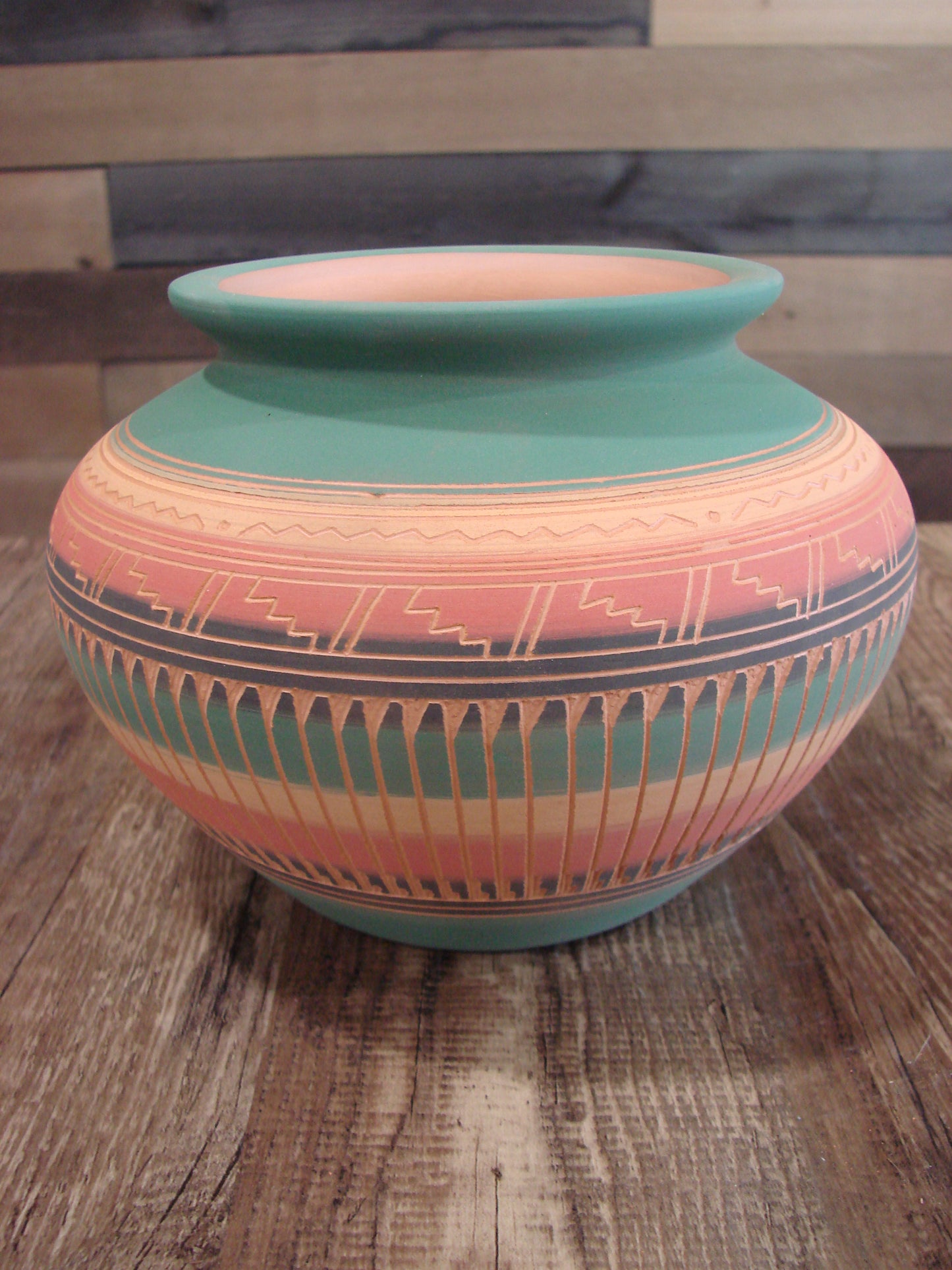 Native American Navajo Hand Etched & Hand Painted Pottery - Charlie
