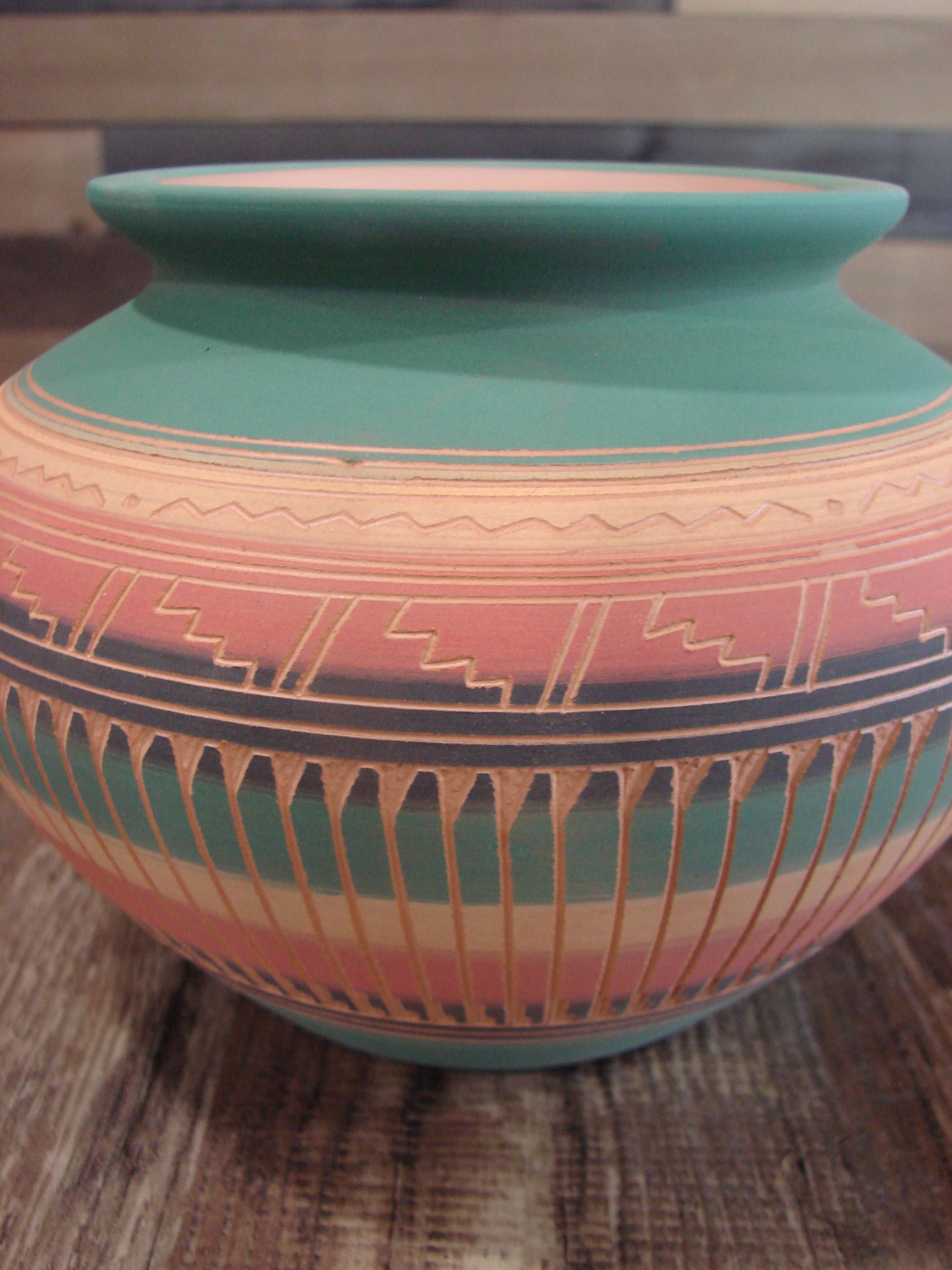 Native American Navajo Hand Etched & Hand Painted Pottery - Charlie
