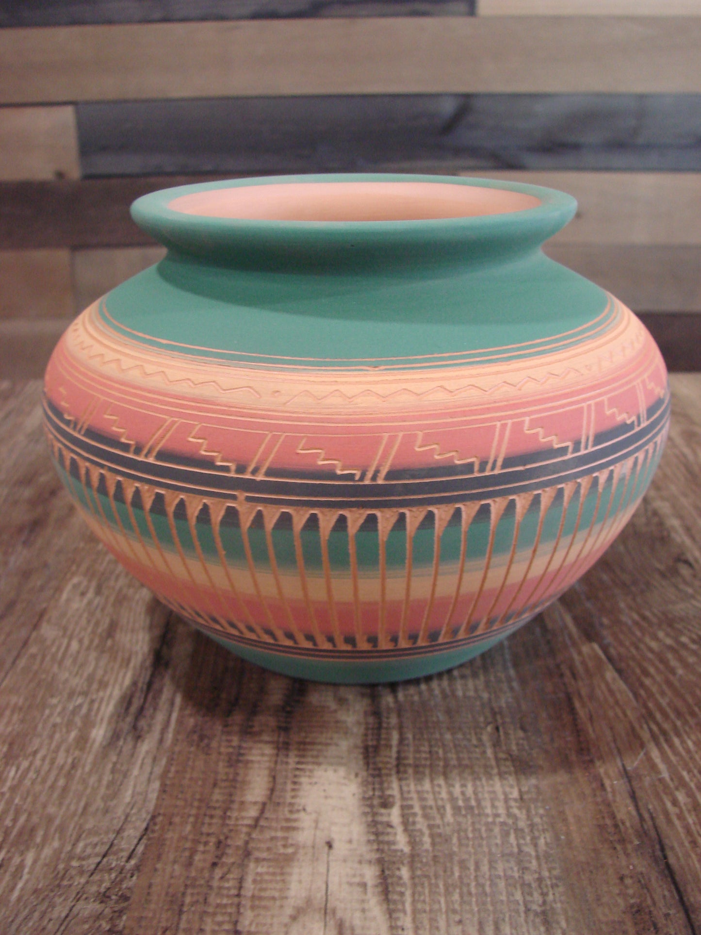 Native American Navajo Hand Etched & Hand Painted Pottery - Charlie