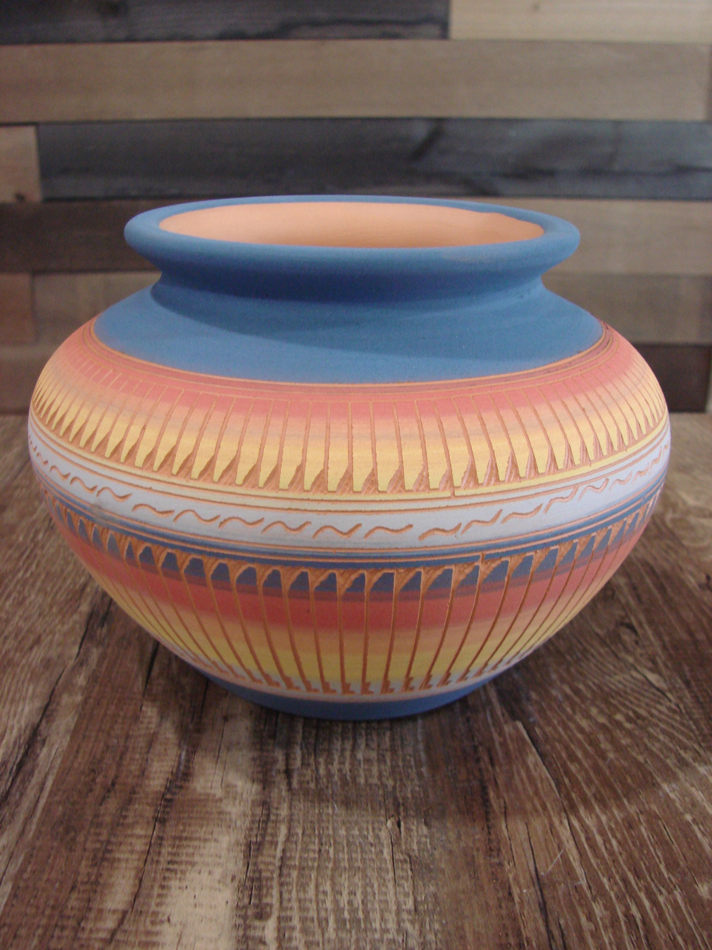 Native American Navajo Hand Etched & Hand Painted Pottery - Charlie
