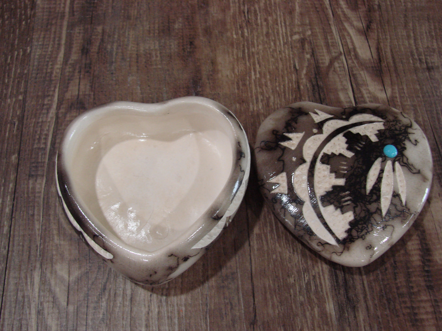 Native American Heart Pottery Horse Hair Jewelry Trinket Box by Vail