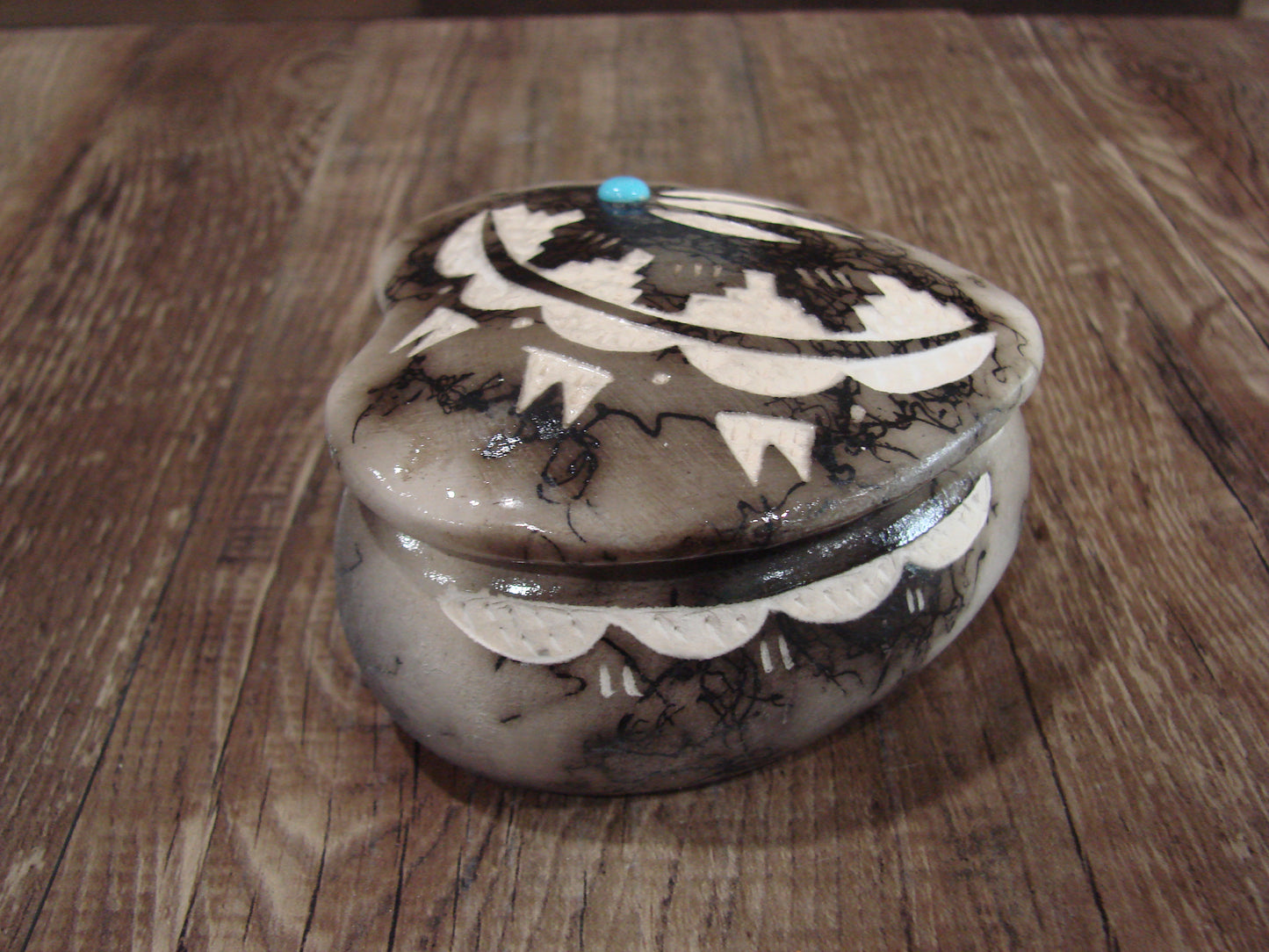 Native American Heart Pottery Horse Hair Jewelry Trinket Box by Vail