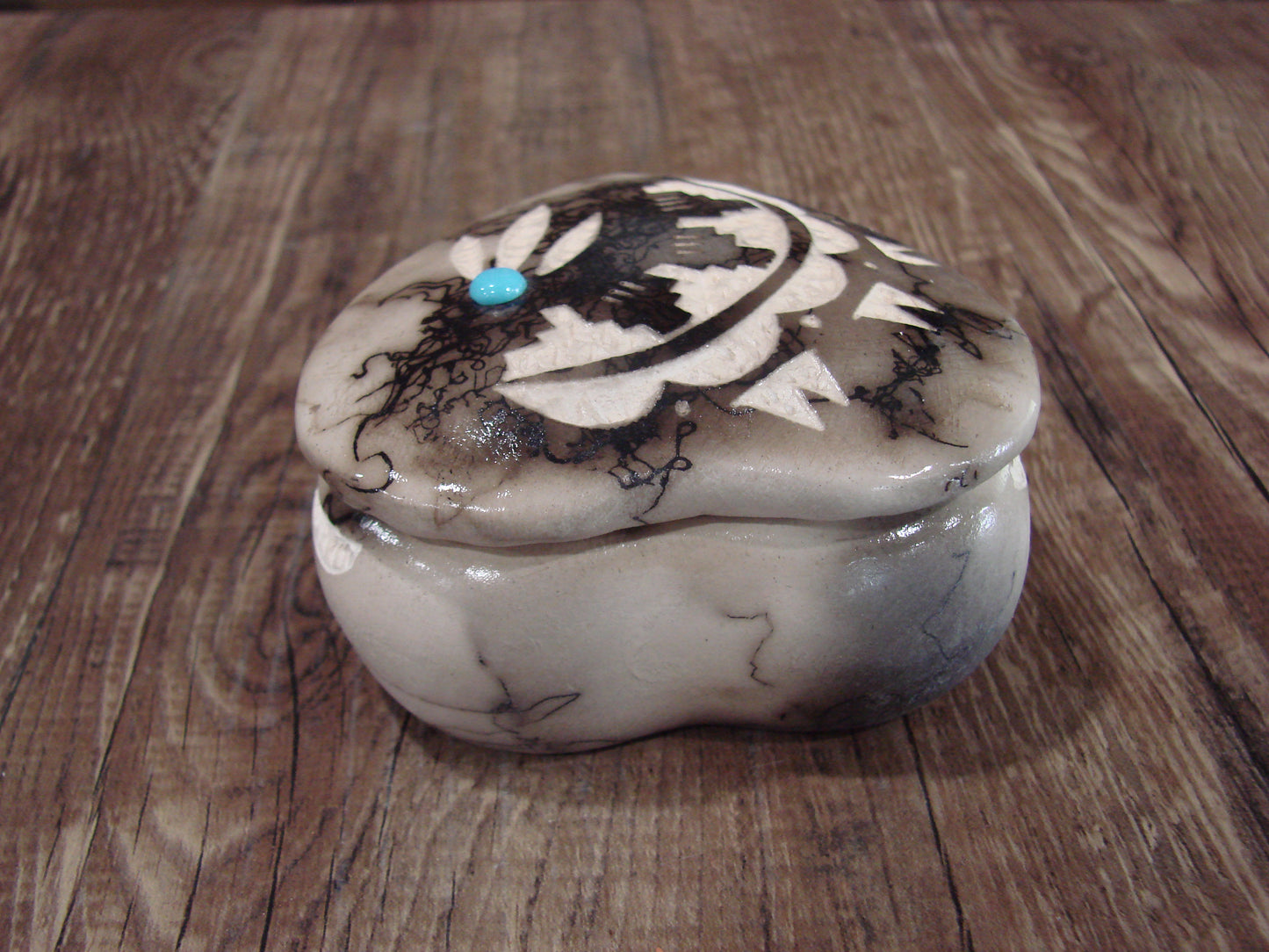 Native American Heart Pottery Horse Hair Jewelry Trinket Box by Vail