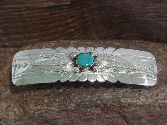 Native American Sterling Silver & Turquoise Hair Barrette Signed WM