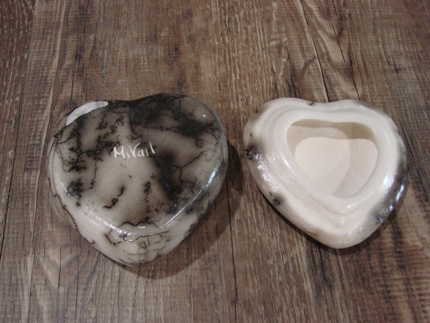 Native American Heart Pottery Horse Hair Jewelry Trinket Box by Vail
