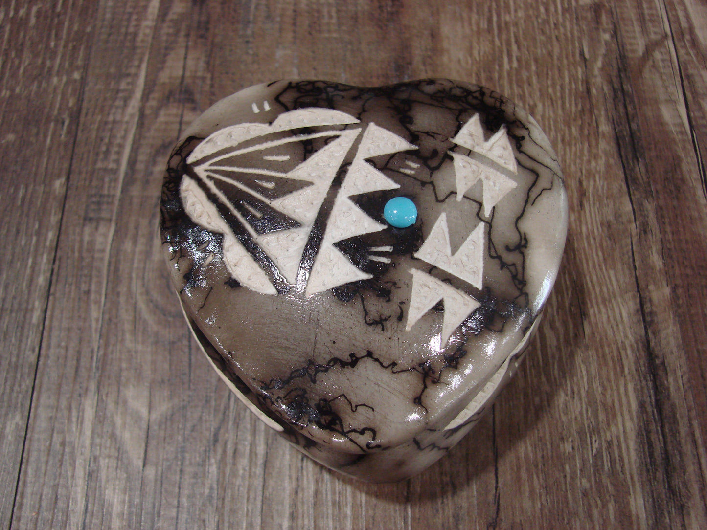 Native American Heart Pottery Horse Hair Jewelry Trinket Box by Vail