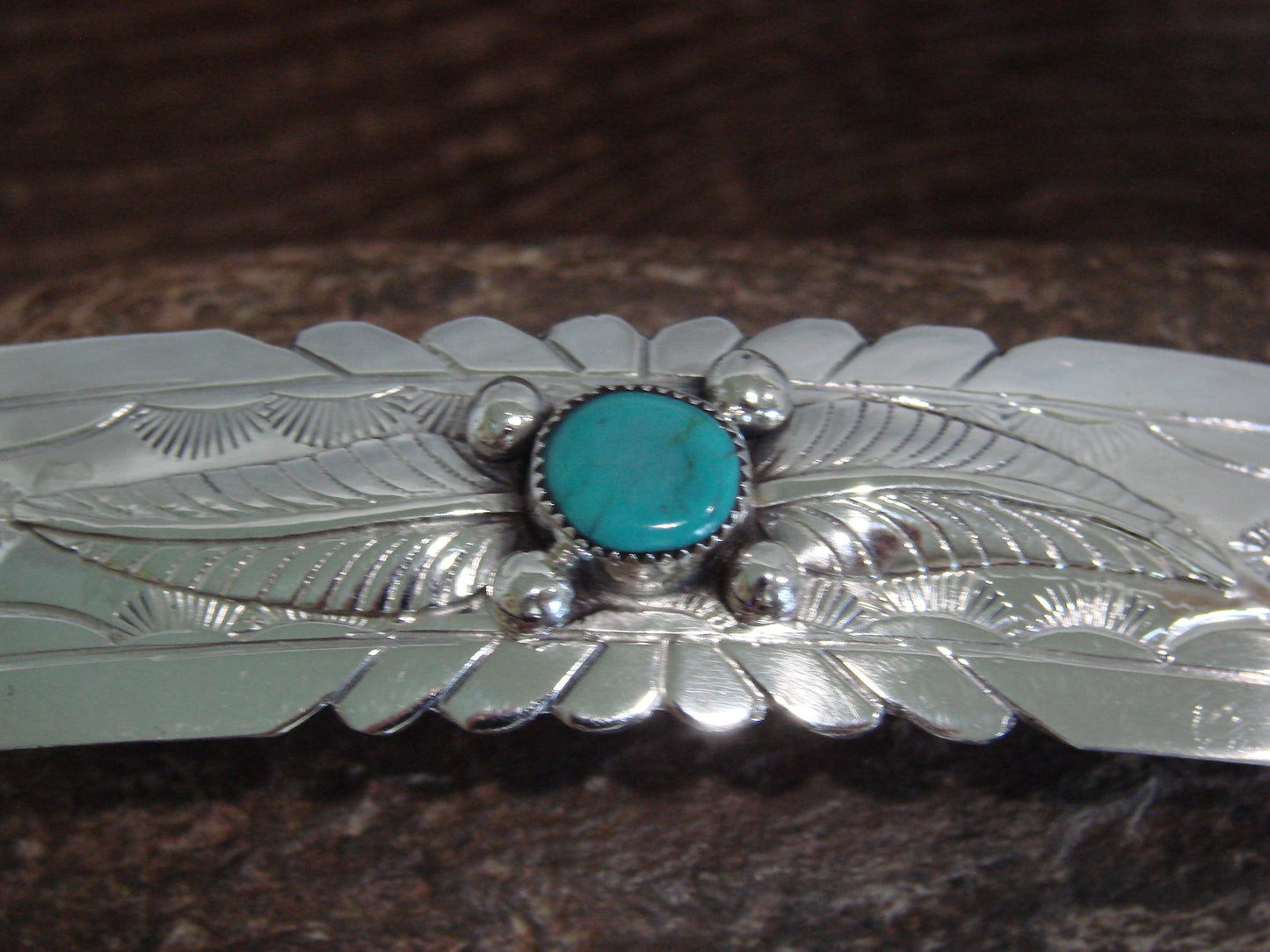 Native American Sterling Silver & Turquoise Hair Barrette Signed WM