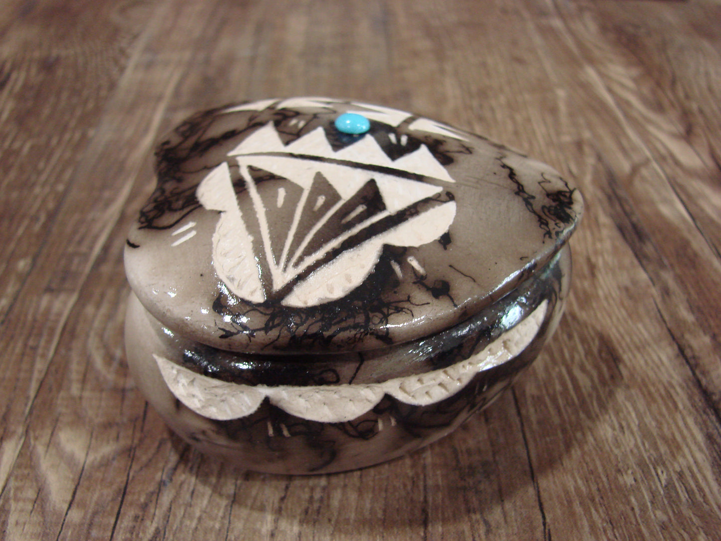 Native American Heart Pottery Horse Hair Jewelry Trinket Box by Vail