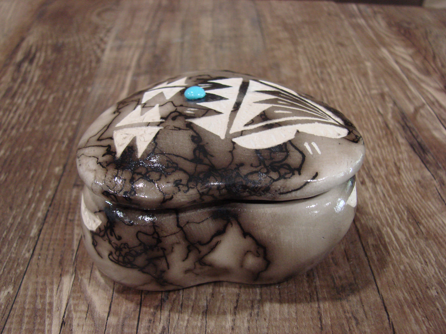 Native American Heart Pottery Horse Hair Jewelry Trinket Box by Vail