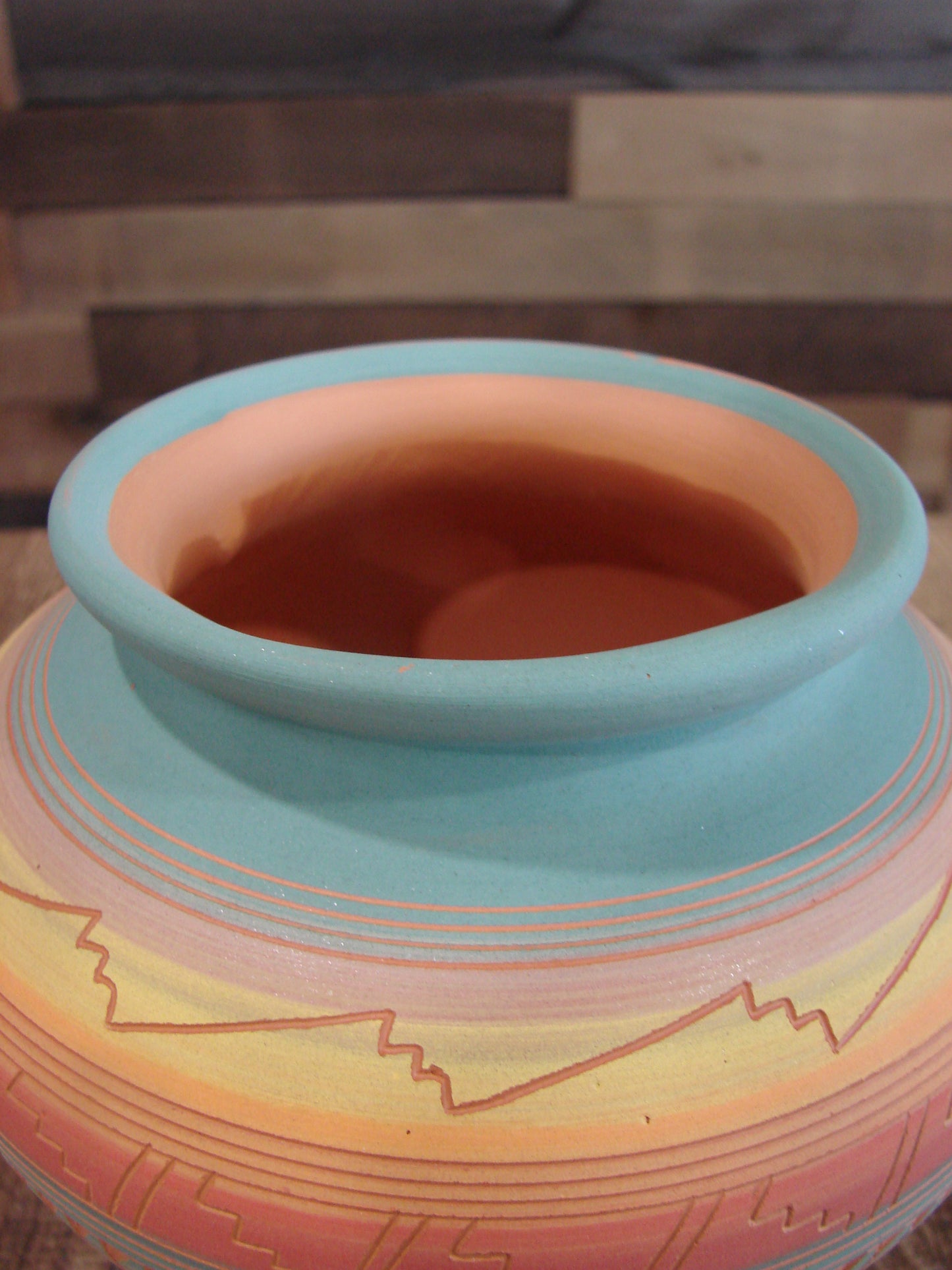 Native American Navajo Hand Etched & Hand Painted Pottery - Charlie