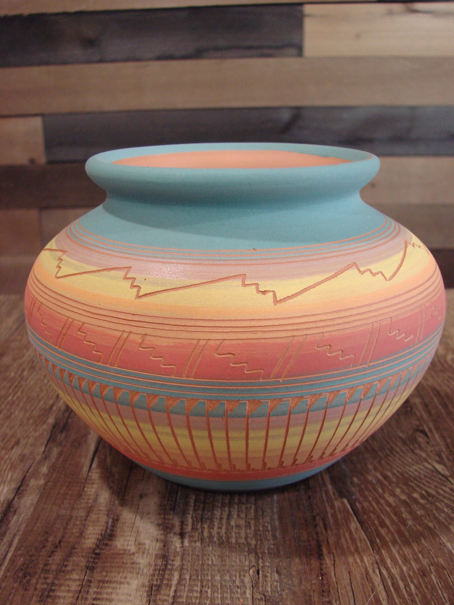 Native American Navajo Hand Etched & Hand Painted Pottery - Charlie