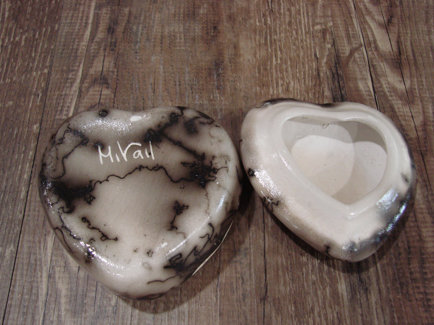 Native American Heart Pottery Horse Hair Jewelry Trinket Box by Vail