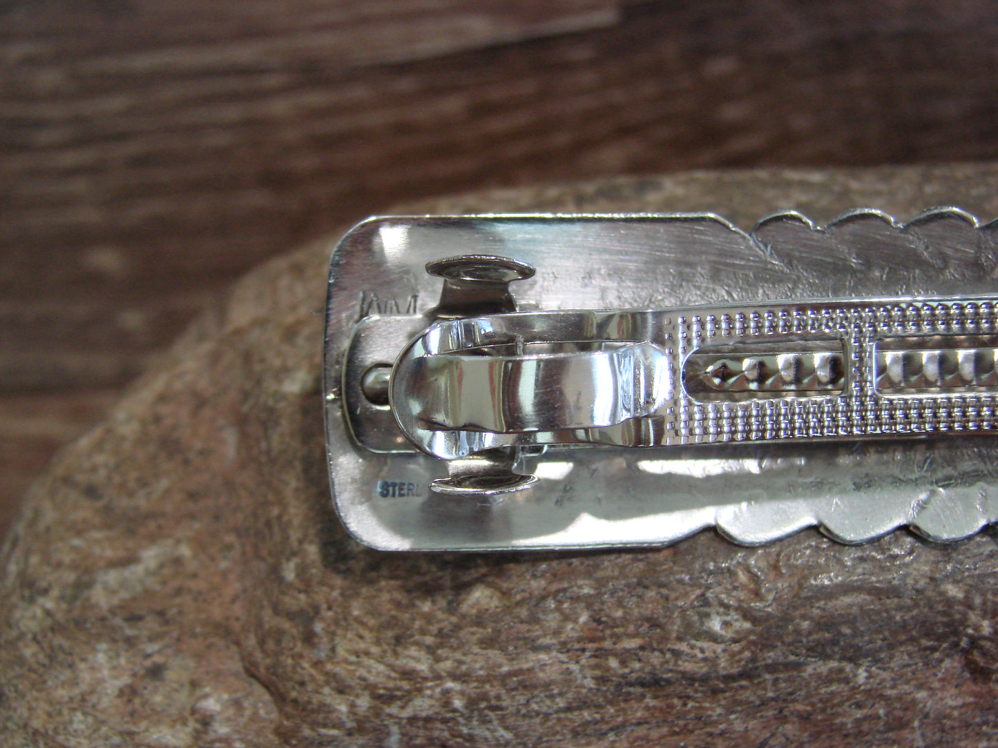 Native American Sterling Silver & Turquoise Hair Barrette Signed WM