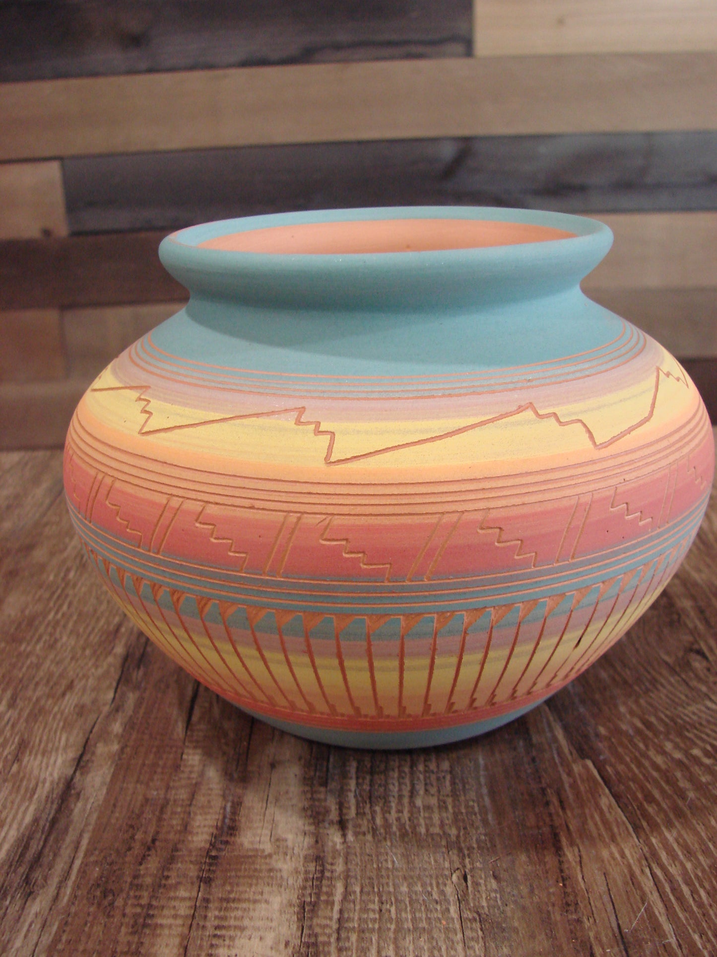 Native American Navajo Hand Etched & Hand Painted Pottery - Charlie