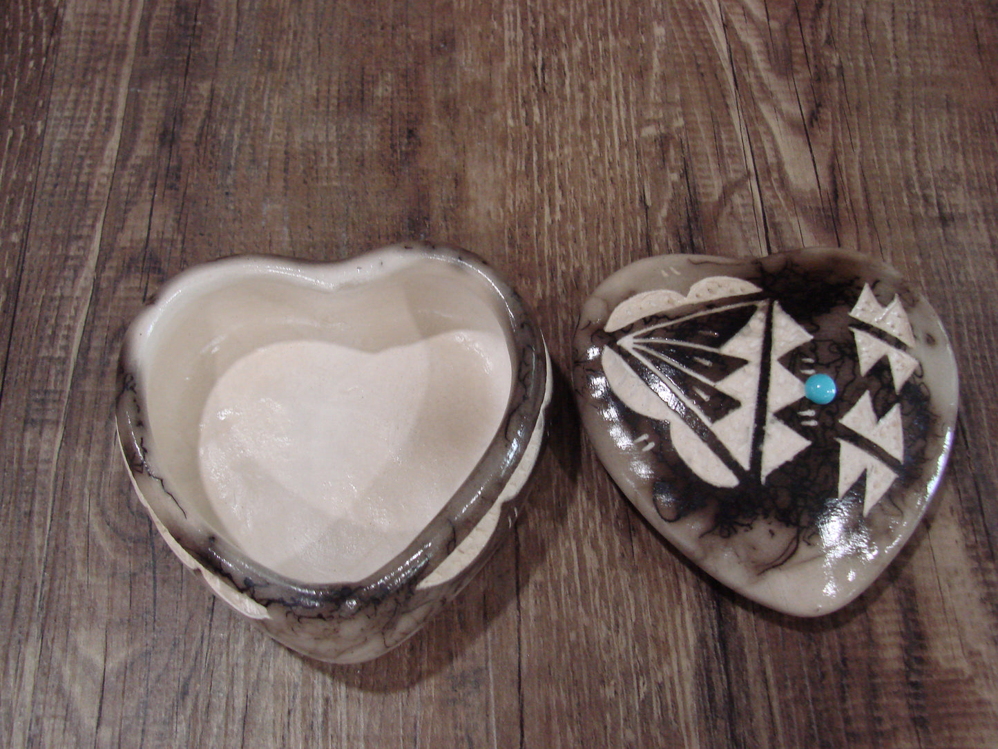 Native American Heart Pottery Horse Hair Jewelry Trinket Box by Vail