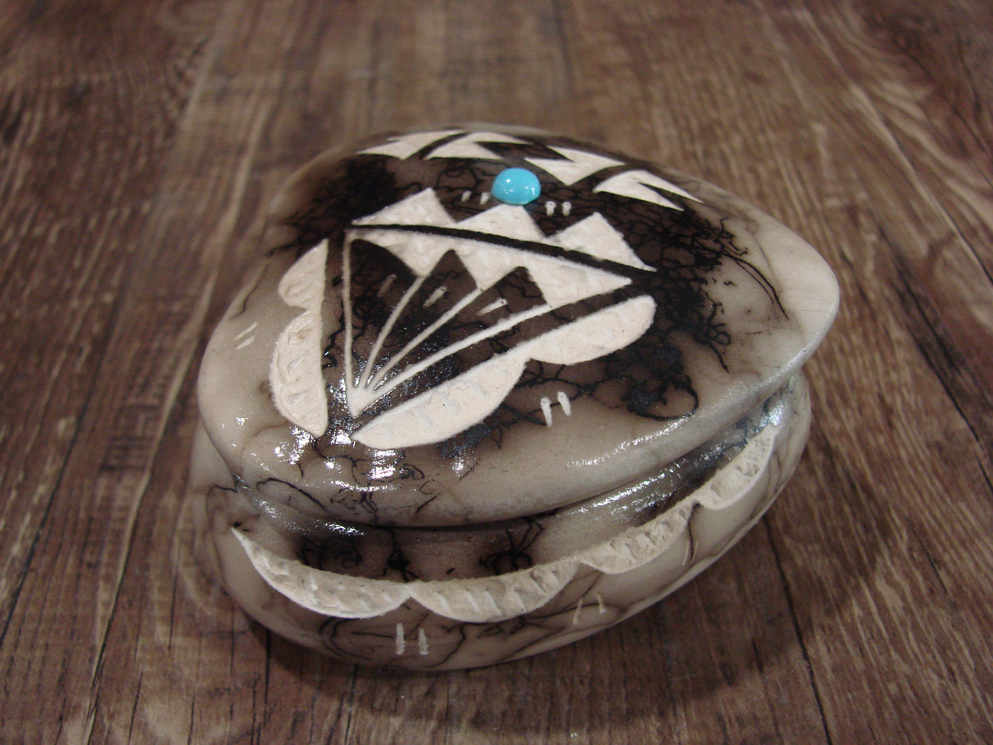 Native American Heart Pottery Horse Hair Jewelry Trinket Box by Vail