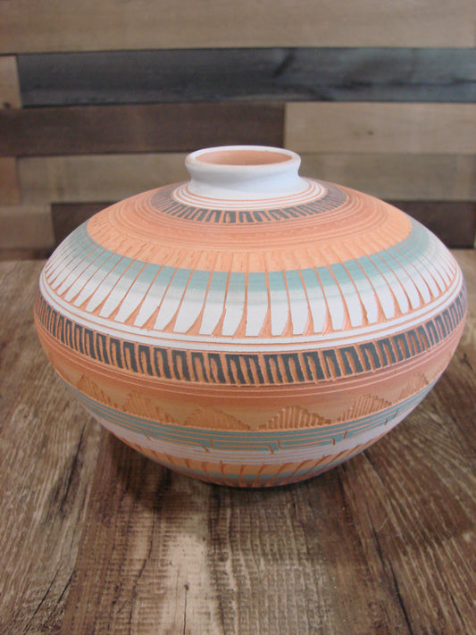 Native American Navajo Hand Etched & Hand Painted Pottery - Charlie