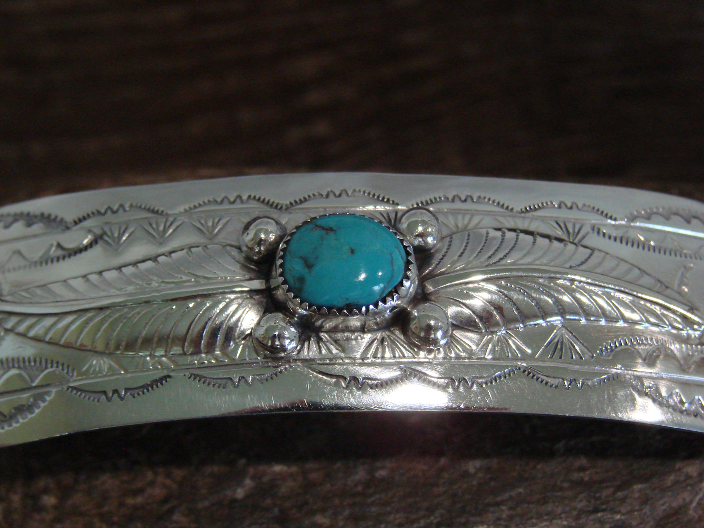 Native American Sterling Silver & Turquoise Hair Barrette Signed WM