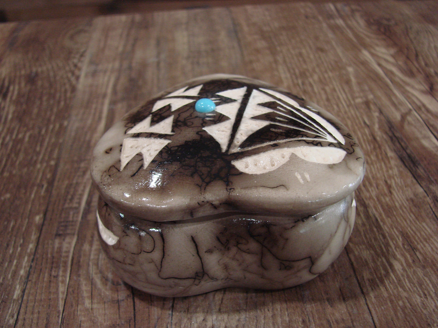 Native American Heart Pottery Horse Hair Jewelry Trinket Box by Vail