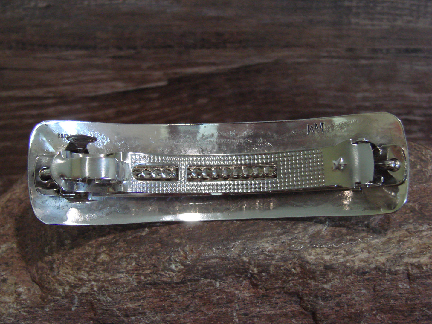 Native American Sterling Silver & Turquoise Hair Barrette Signed WM