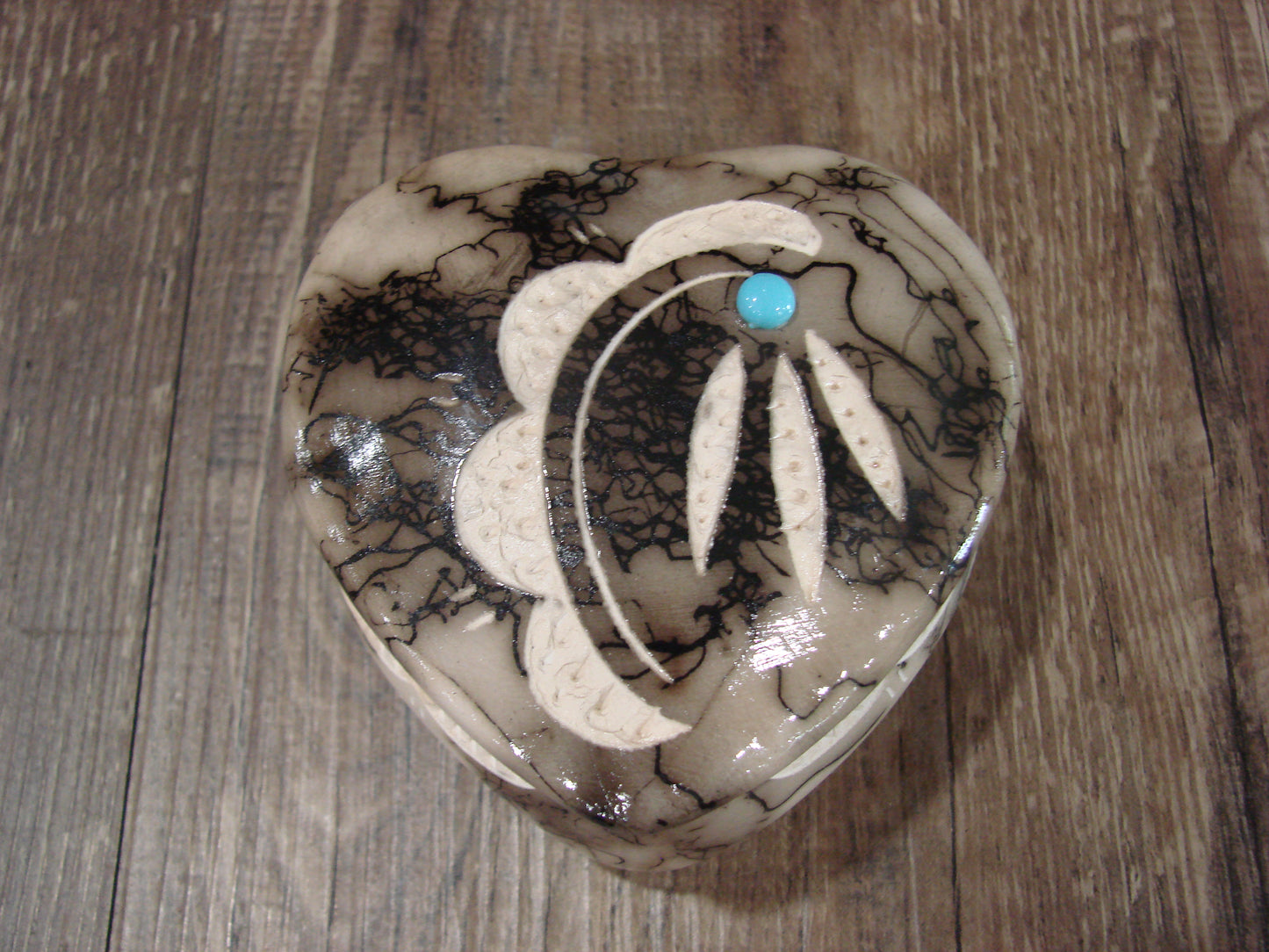 Native American Heart Pottery Horse Hair Jewelry Trinket Box by Vail