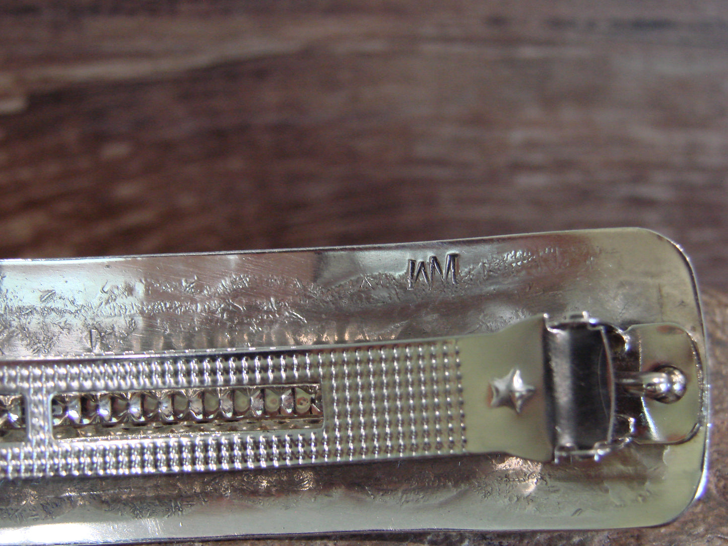 Native American Sterling Silver & Turquoise Hair Barrette Signed WM