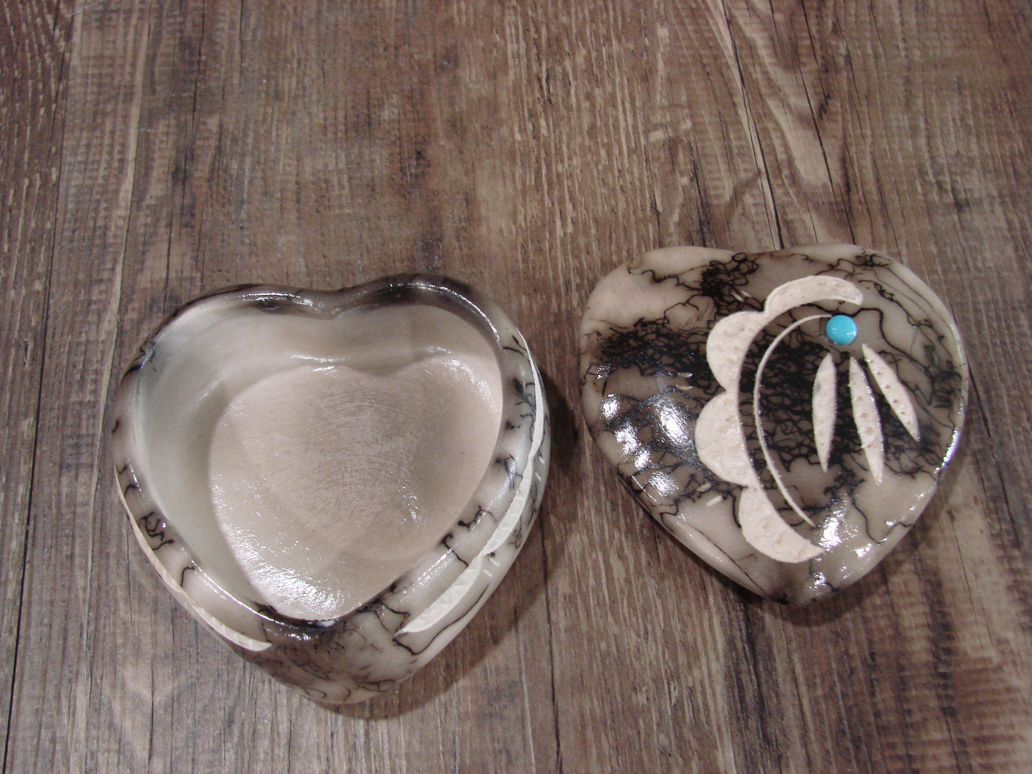 Native American Heart Pottery Horse Hair Jewelry Trinket Box by Vail