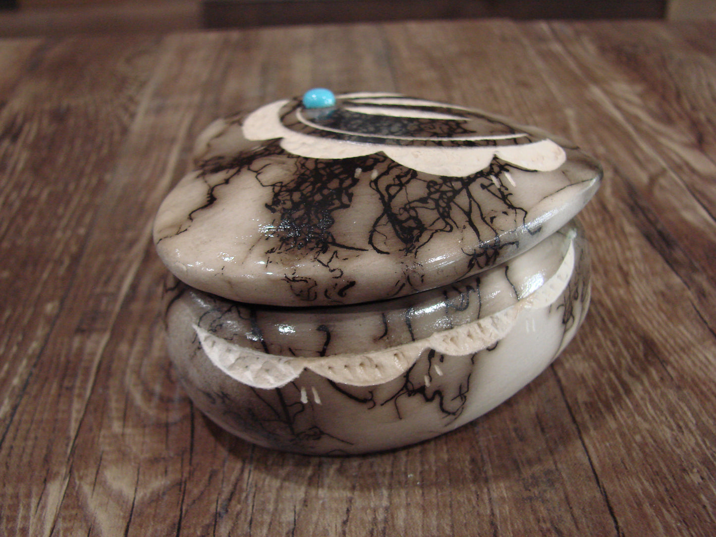 Native American Heart Pottery Horse Hair Jewelry Trinket Box by Vail