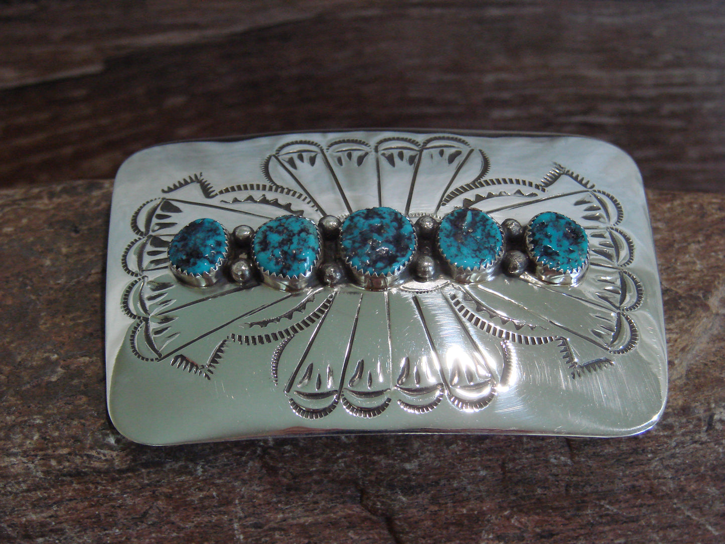 Native American Sterling Silver & Turquoise Belt Buckle by Begay