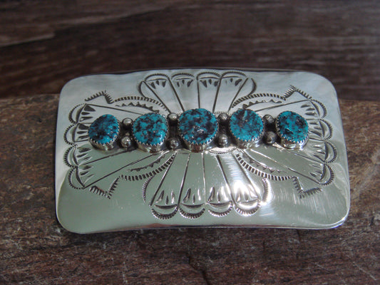 Native American Sterling Silver & Turquoise Belt Buckle by Begay