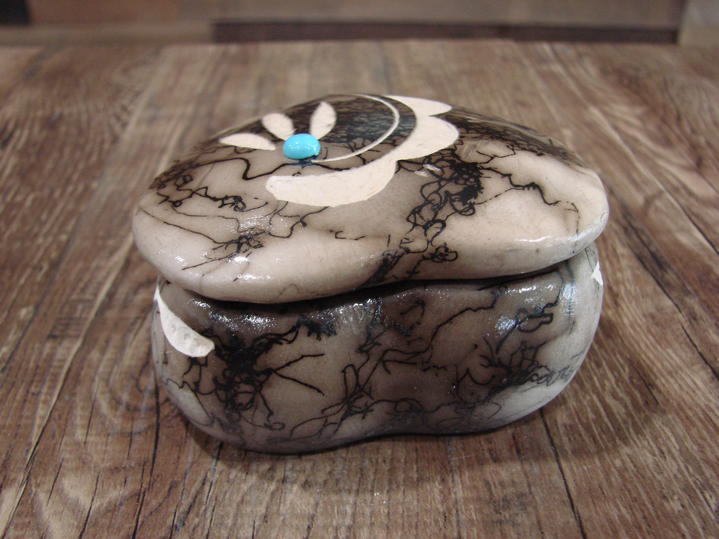 Native American Heart Pottery Horse Hair Jewelry Trinket Box by Vail