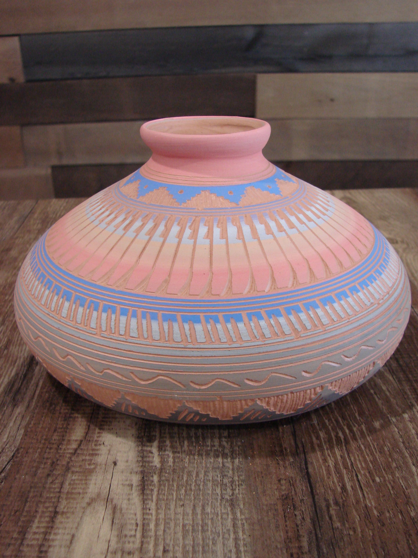 Native American Navajo Hand Etched & Hand Painted Pottery - Charlie