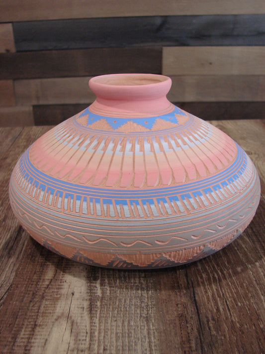 Native American Navajo Hand Etched & Hand Painted Pottery - Charlie