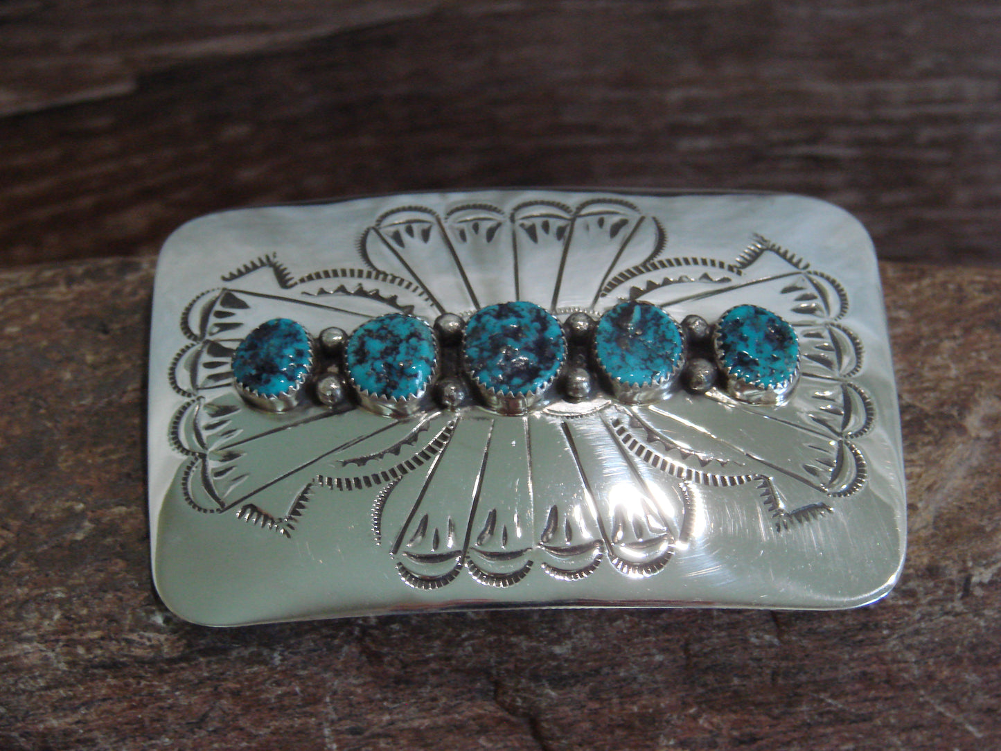 Native American Sterling Silver & Turquoise Belt Buckle by Begay
